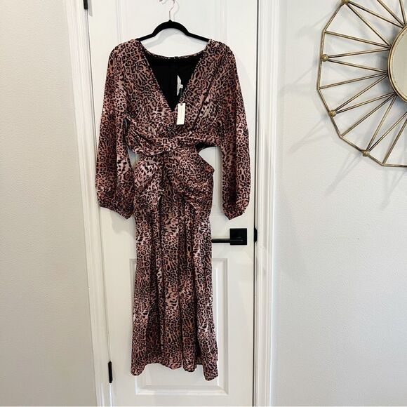 Anthropologie Ranna Gill Leopard Print Cut-out Midi Dress SZ L NWT - Picture 5 of 9